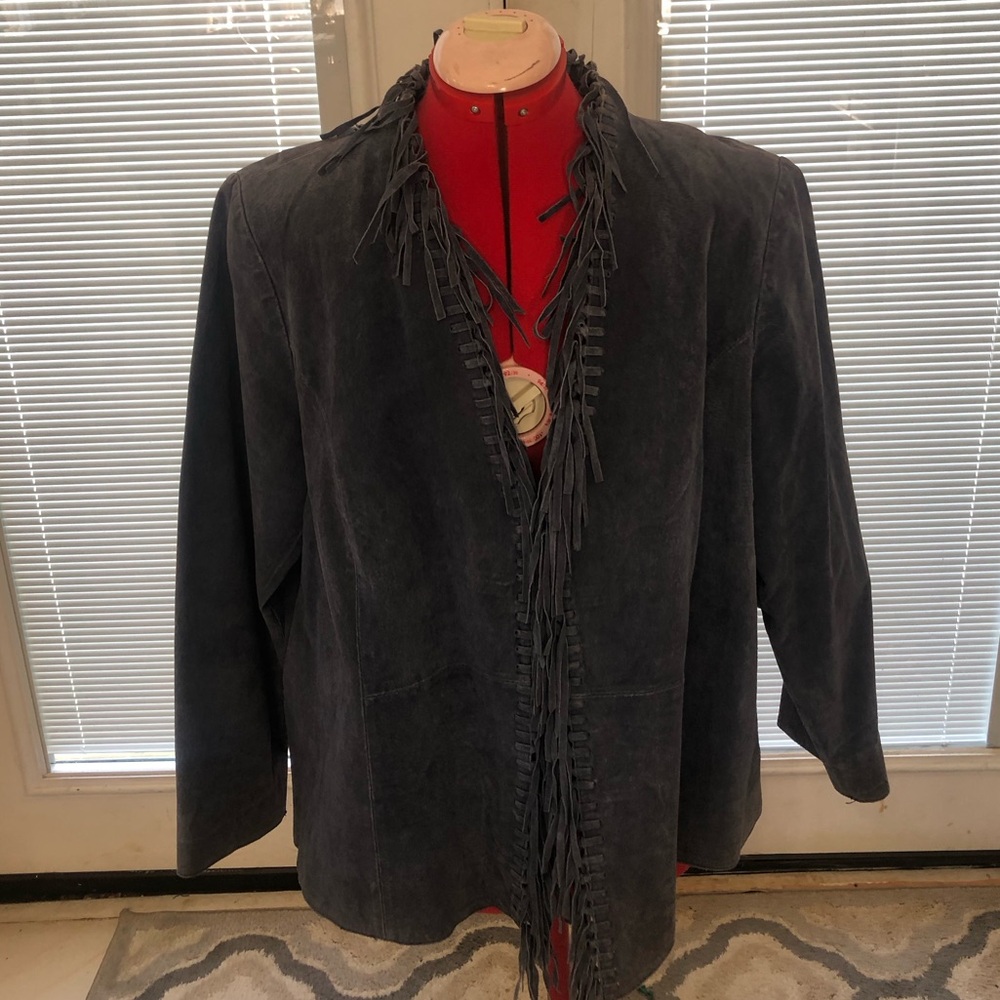 Vintage Dialogue Blue Suede FringeJacket
